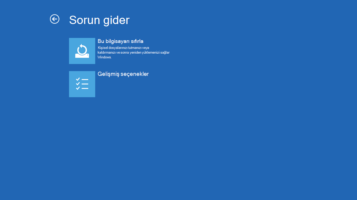 Windows Sorun Gider Gelişmiş Seçenekler