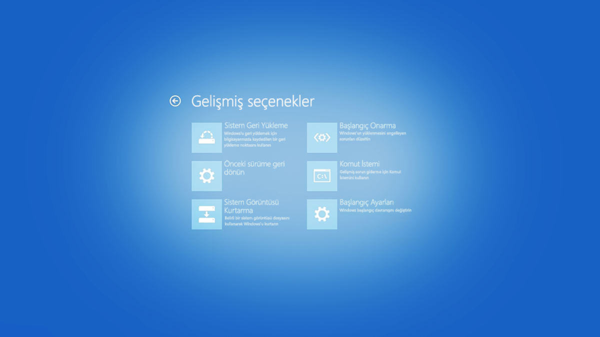 Windows Onarım Gelişmiş Seçenekler