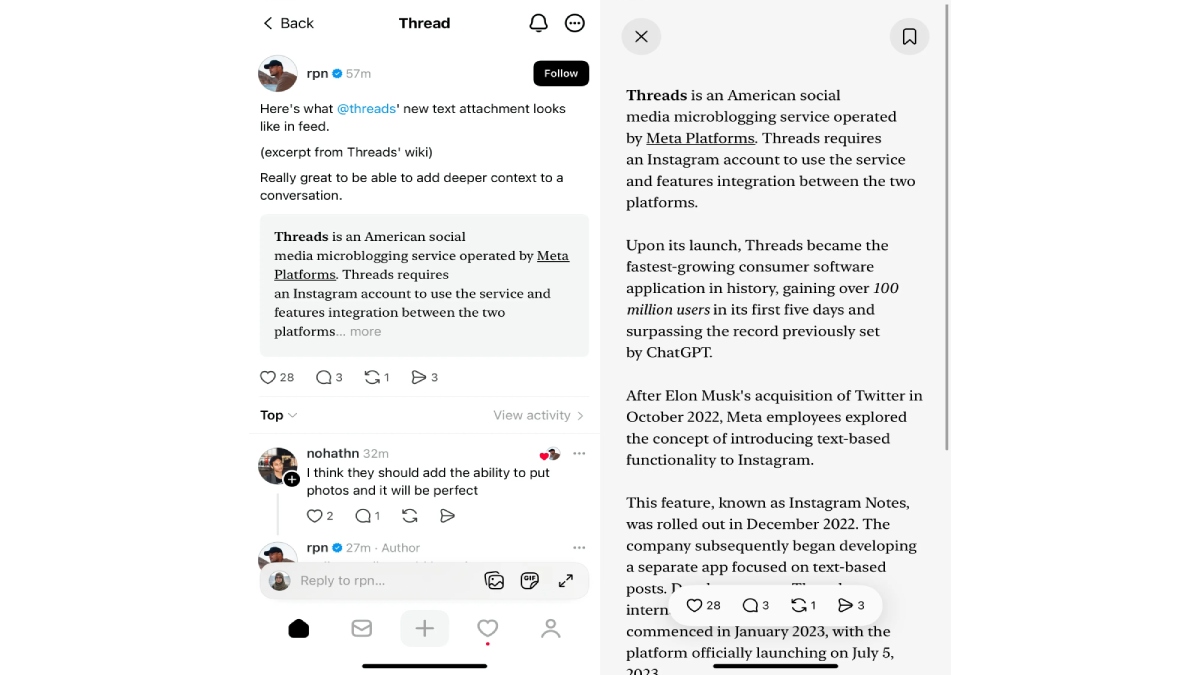Threads'in Uzun Yazı Paylaşma Özelliği Nasıl Görünüyor?